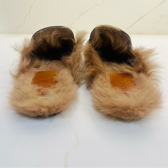 Gucci Princeton Fur Lined Horsebit Loafers- Black Leather Slides - Picture 9 of 9